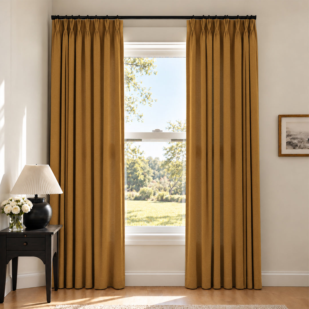 Liz Linen Herringbone Curtains & Drapes Pleated