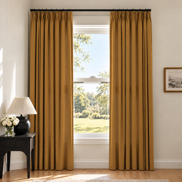 Liz Linen Herringbone Curtains & Drapes Pleated