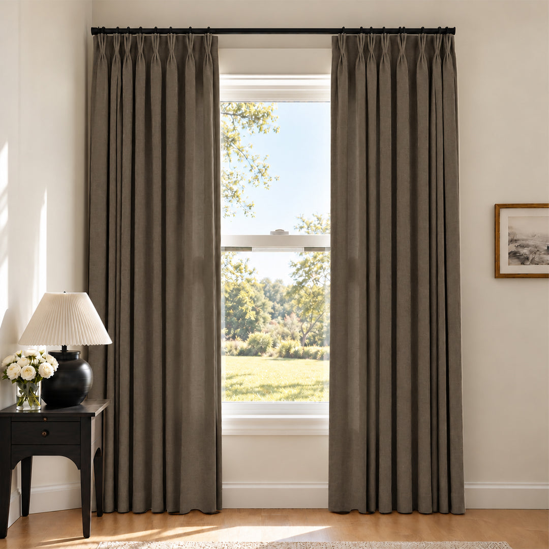 Liz Linen Herringbone Curtains & Drapes Pleated