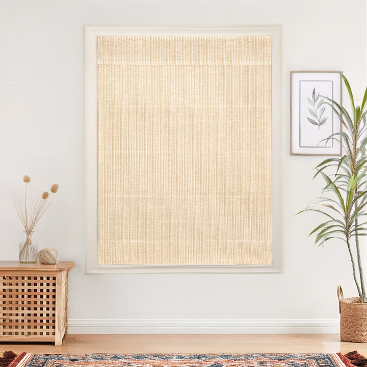 Natural Jute & Hemp No-Drill Roman Blinds & Shades Top Down Bottom Up | Caramel Stripes