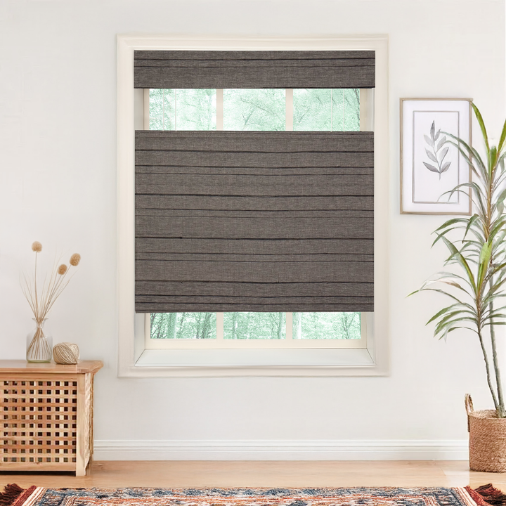 Natural Jute & Hemp No-Drill Roman Blinds & Shades Top Down Bottom Up | Black Gray
