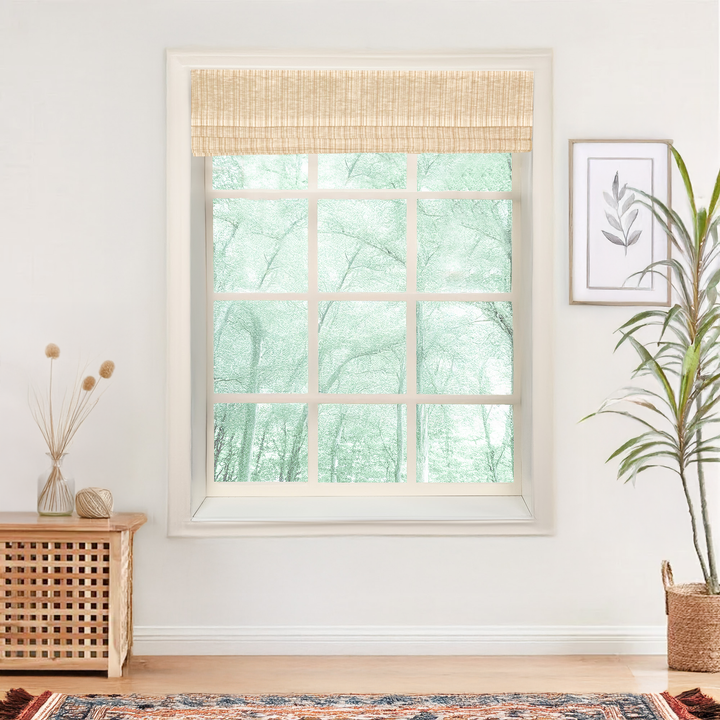 Natural Jute & Hemp No-Drill Roman Blinds & Shades Top Down Bottom Up | Caramel Stripes