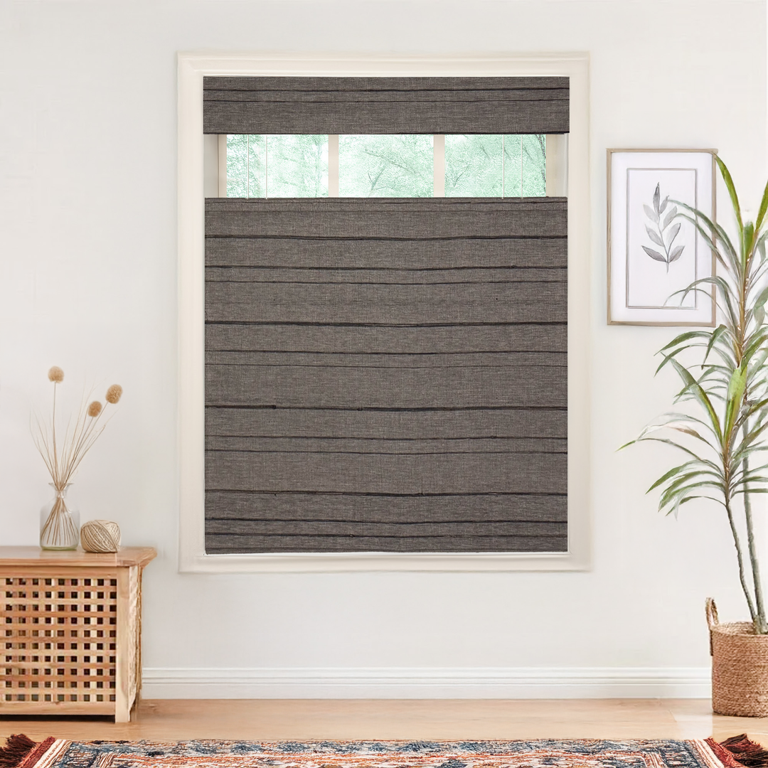 Natural Jute & Hemp No-Drill Roman Blinds & Shades Top Down Bottom Up | Black Gray