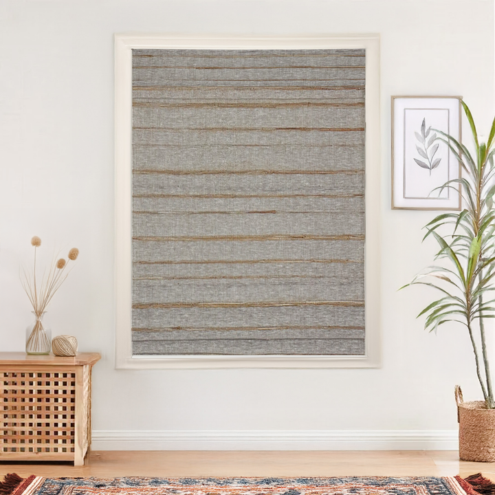 Natural Jute & Hemp No-Drill Roman Blinds & Shades Top Down Bottom Up | Black Gold