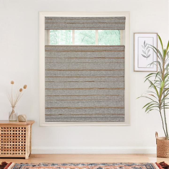 Natural Jute & Hemp No-Drill Roman Blinds & Shades Top Down Bottom Up | Black Gold