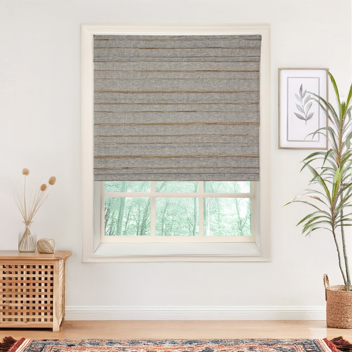 Natural Jute & Hemp No-Drill Roman Blinds & Shades Top Down Bottom Up | Black Gold