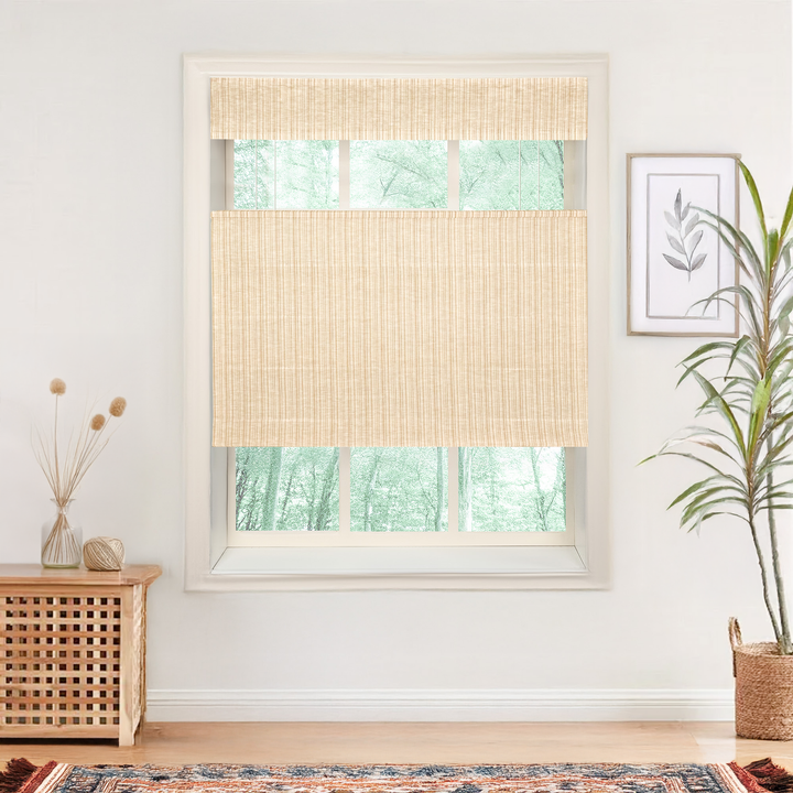 Natural Jute & Hemp No-Drill Roman Blinds & Shades Top Down Bottom Up | Caramel Stripes