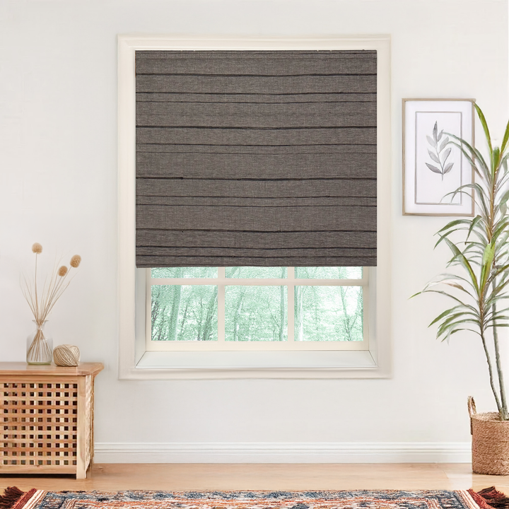 Natural Jute & Hemp No-Drill Roman Blinds & Shades | Black Gray