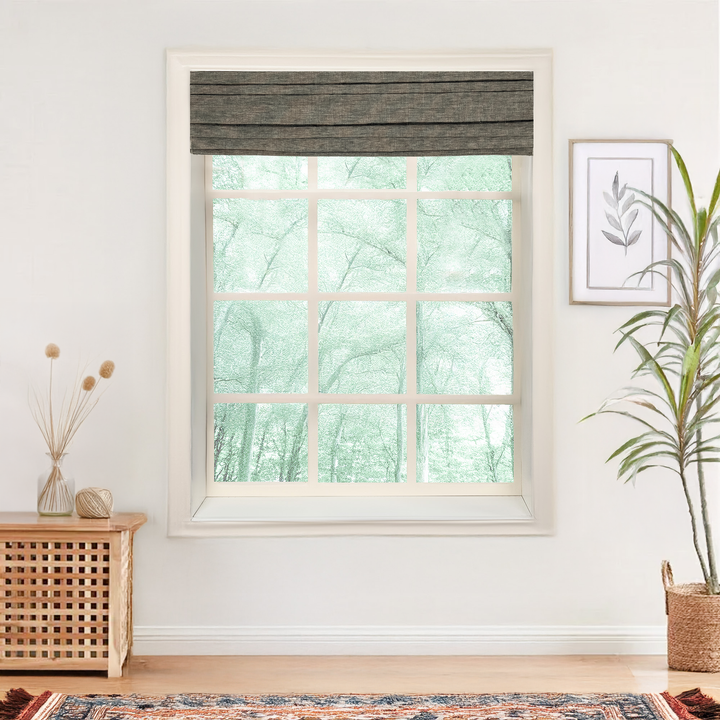 Natural Jute & Hemp No-Drill Roman Blinds & Shades Top Down Bottom Up | Black Gray