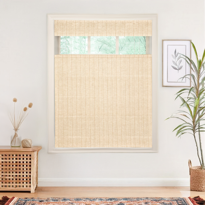Natural Jute & Hemp No-Drill Roman Blinds & Shades Top Down Bottom Up | Caramel Stripes
