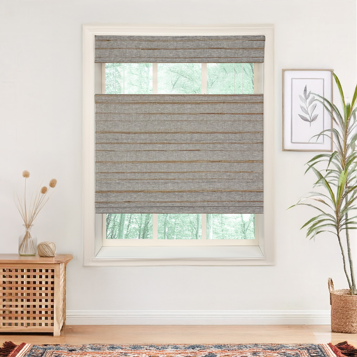 Natural Jute & Hemp No-Drill Roman Blinds & Shades Top Down Bottom Up | Black Gold
