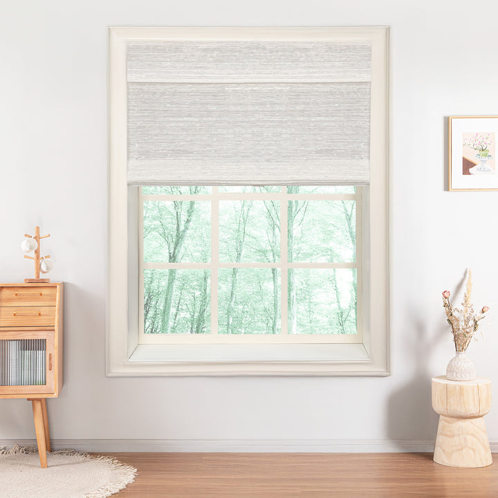 Ramie Woven Bamboo No-Drill Blinds & Shades Top Down Bottom Up | Beige White