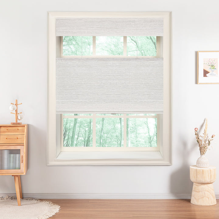 Ramie Woven Bamboo No-Drill Blinds & Shades Top Down Bottom Up | Beige White