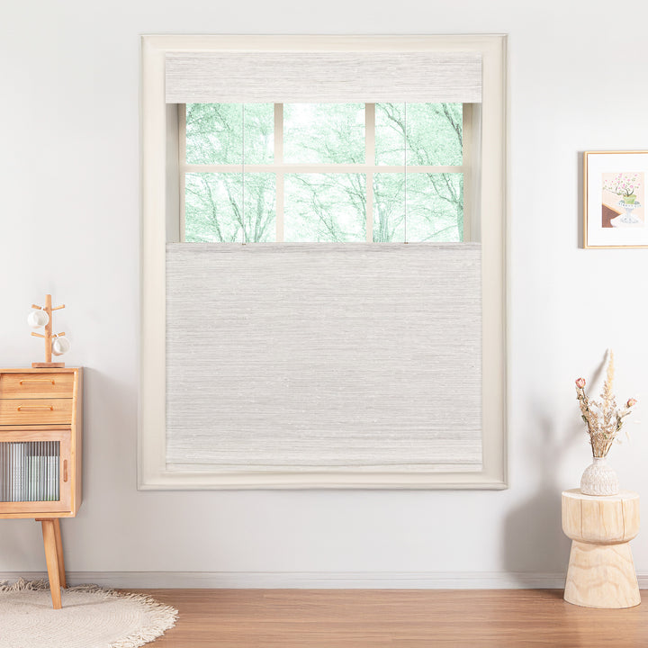Ramie Woven Bamboo No-Drill Blinds & Shades Top Down Bottom Up | Beige White