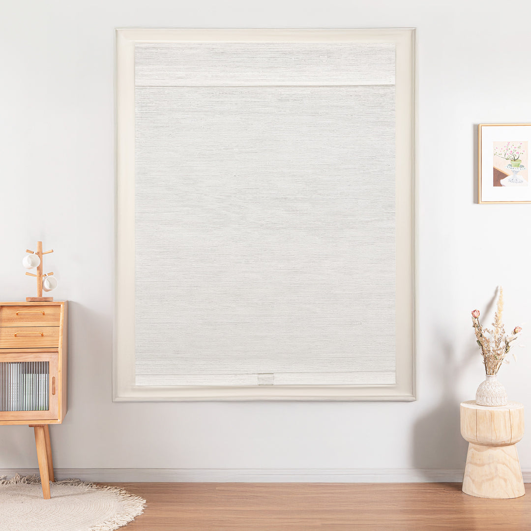 Ramie Woven Bamboo No-Drill Blinds & Shades Top Down Bottom Up | Beige White