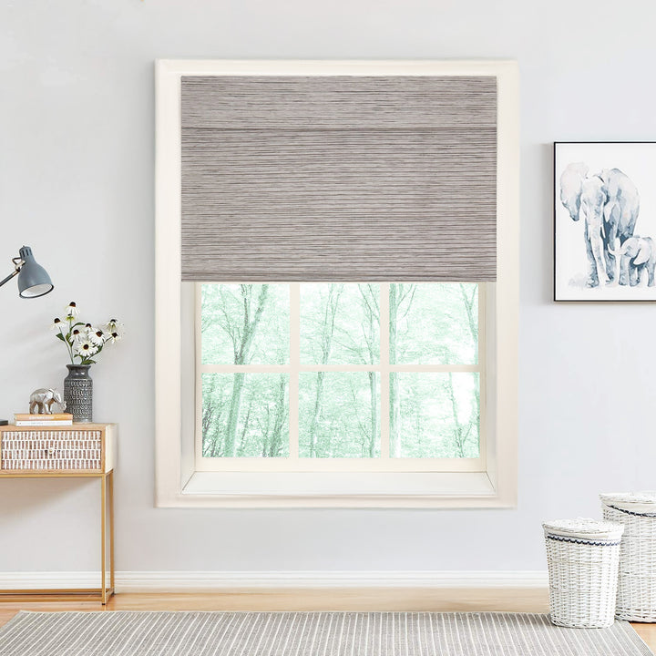Natural Jute & Hemp No-Drill Roman Blinds & Shades Top Down Bottom Up | Sesame Gray