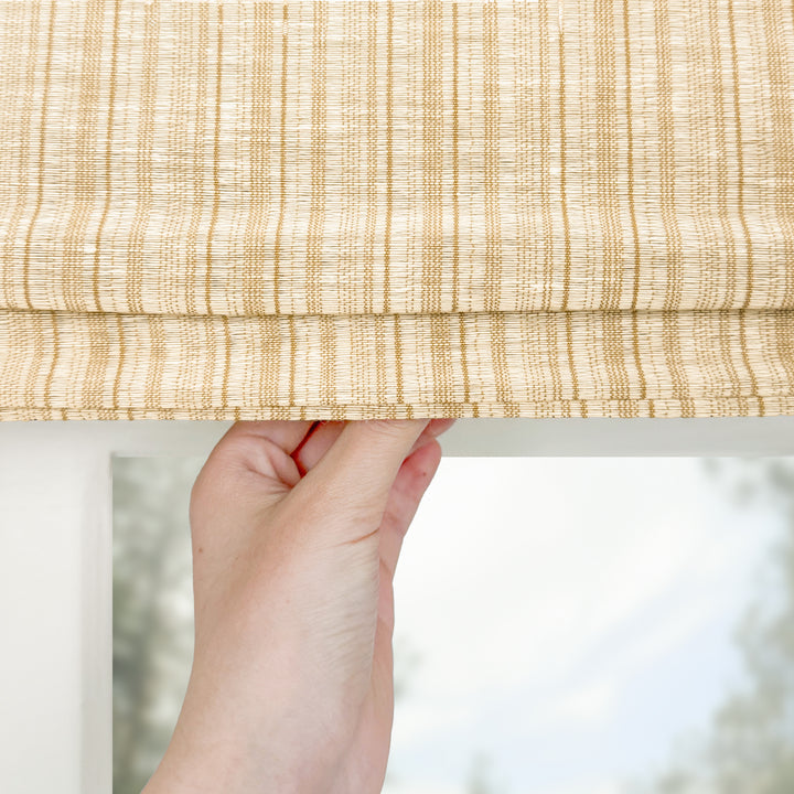 Natural Jute & Hemp No-Drill Roman Blinds & Shades Top Down Bottom Up | Caramel Stripes
