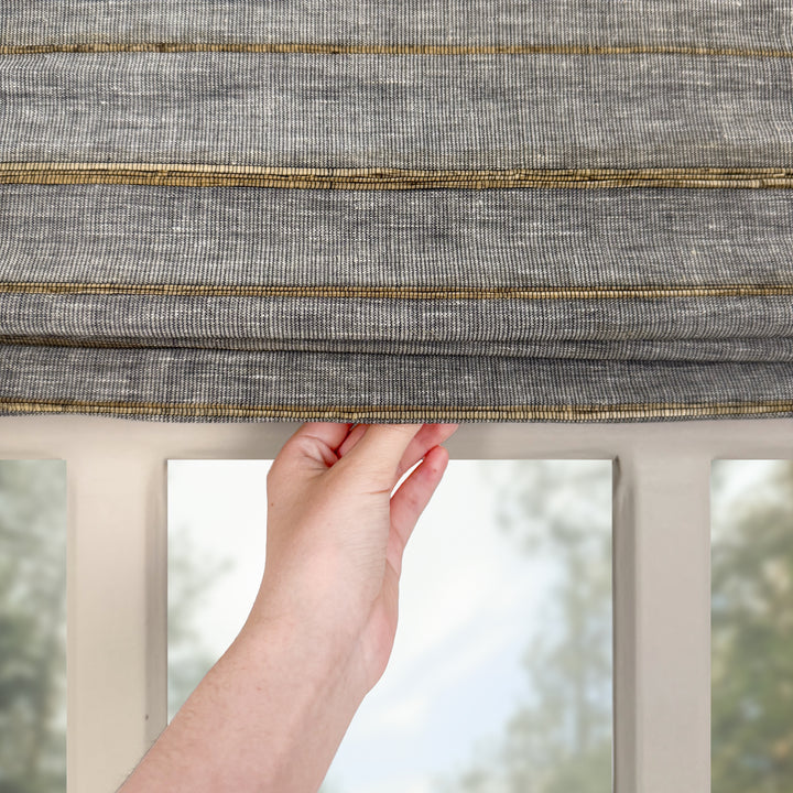 Natural Jute & Hemp No-Drill Roman Blinds & Shades Top Down Bottom Up | Black Gold