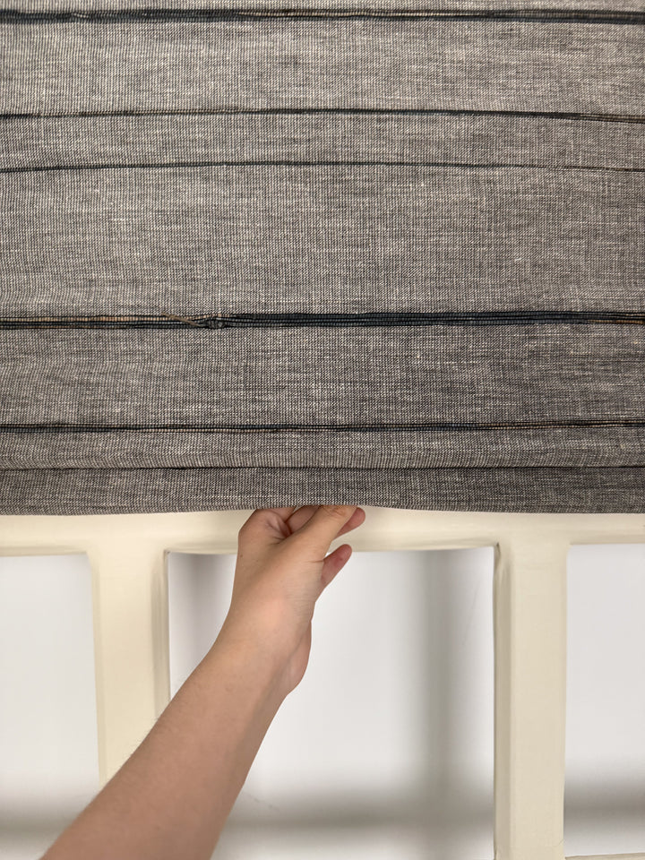 Natural Jute & Hemp No-Drill Roman Blinds & Shades Top Down Bottom Up | Black Gray