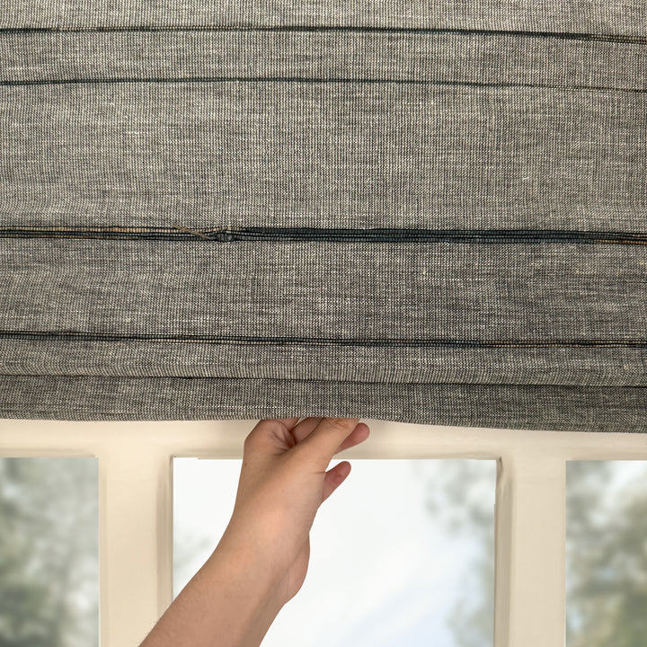 Natural Jute & Hemp No-Drill Roman Blinds & Shades | Black Gray