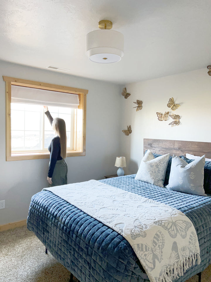 Kelly Linen No-Drill Roman Shades & Blinds | Fold