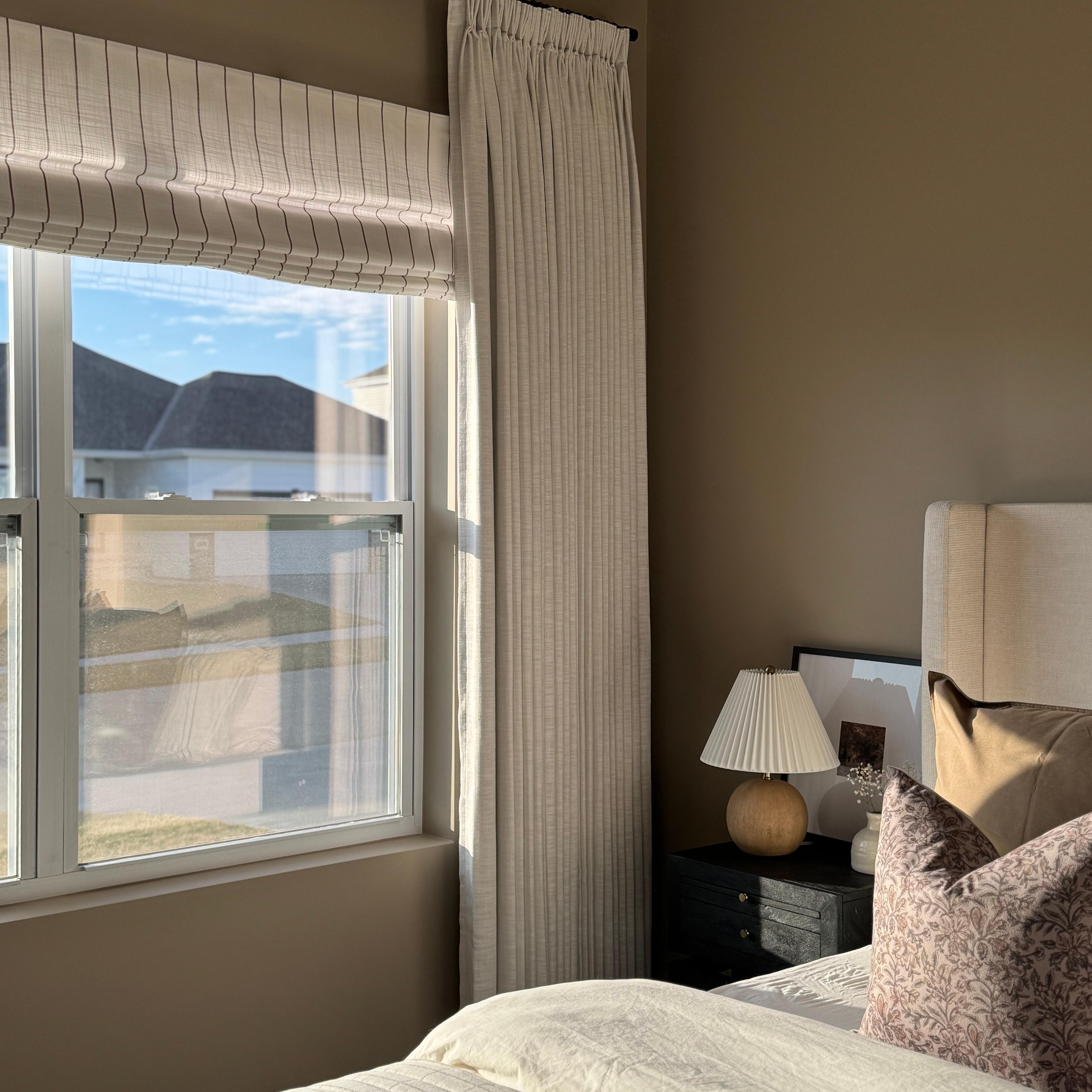 Vivienne Plaid Striped Linen Roman Shades & Blinds