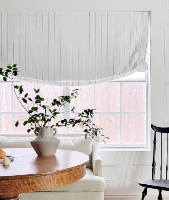 Vivienne Plaid Striped Linen Roman Shades & Blinds | Relaxed