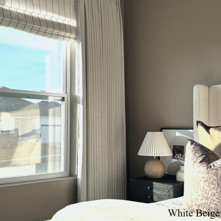 Vivienne Plaid Striped Linen Roman Shades & Blinds | Flat Fold