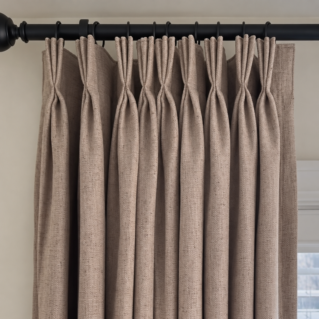 Liz Linen Herringbone Curtains & Drapes Pleated
