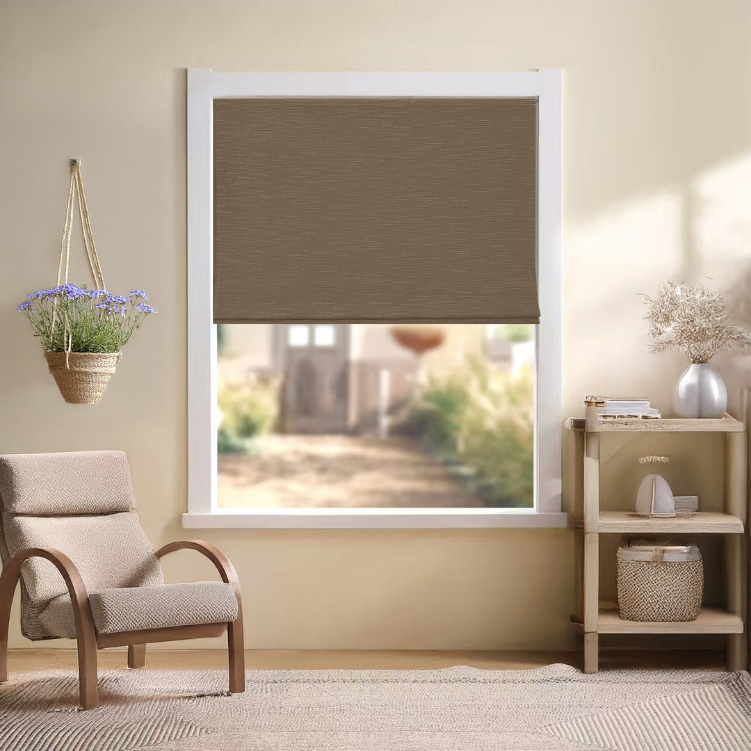 Jenna Linen Roman Shades & Blinds | Flat Fold