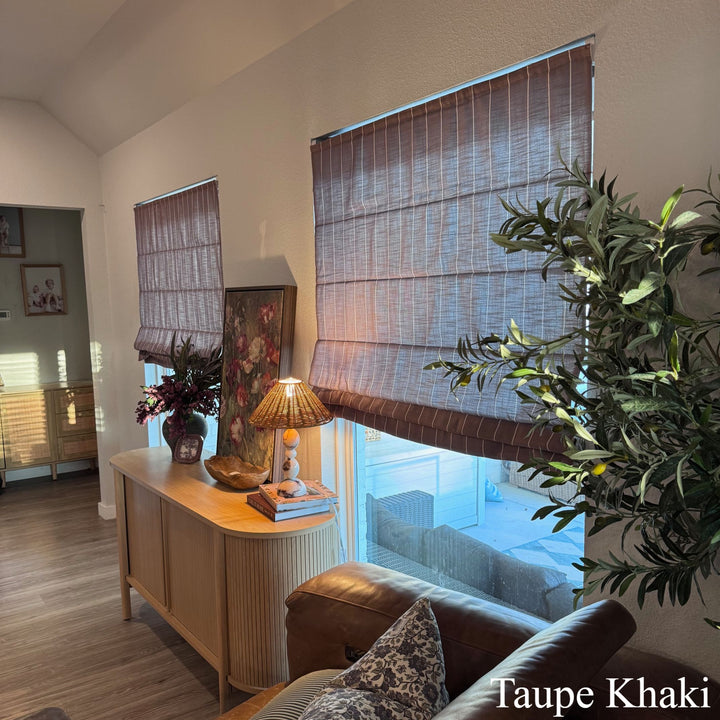 Vivienne Plaid Striped Linen Roman Shades & Blinds