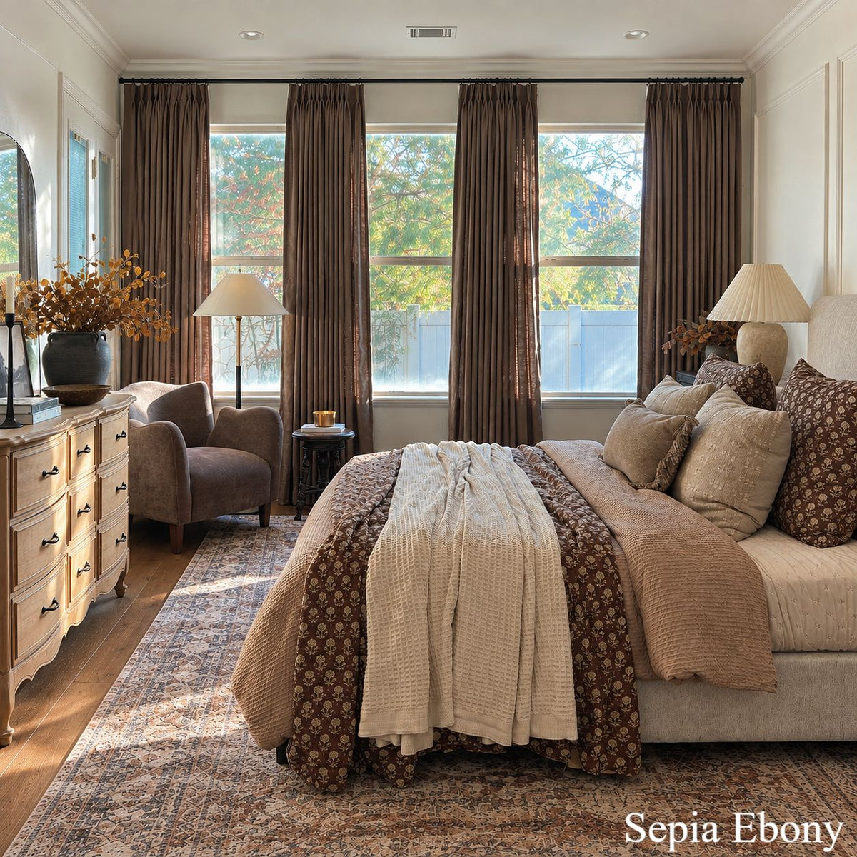 Neutral Liz Linen Herringbone Curtains & Drapes Pleated