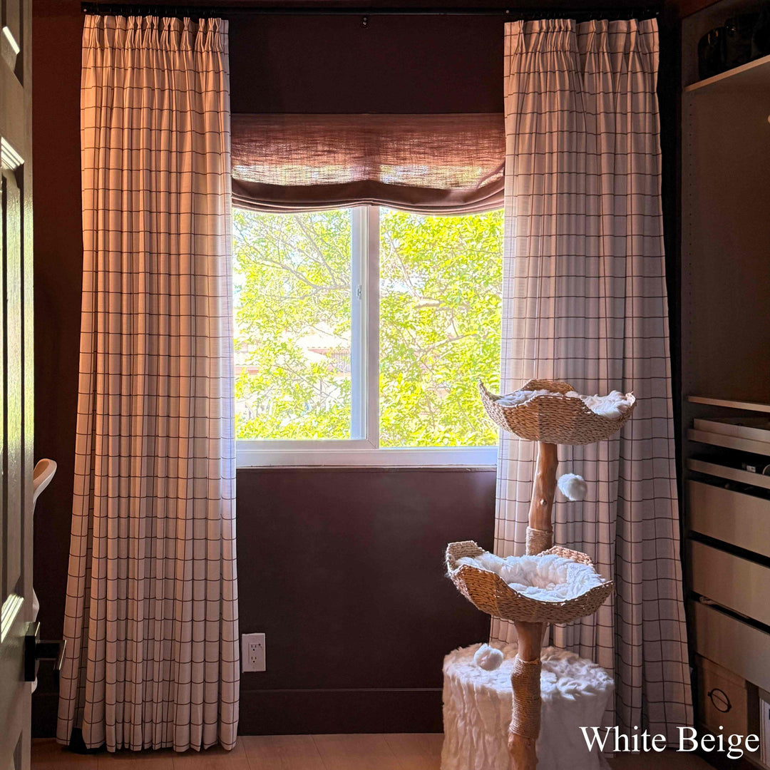 Vivienne Plaid Stripes Linen Curtains & Drapes Pleated