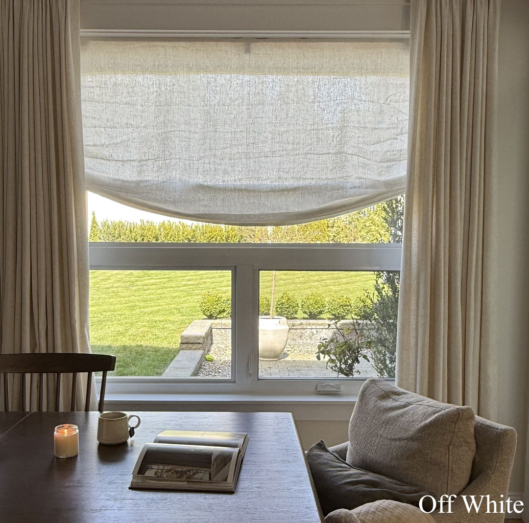 Belgian Flax Linen Roman Shades & Blinds | Relaxed