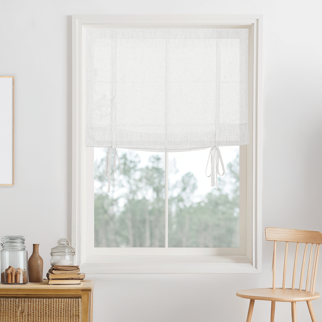 Kelly Linen No-Drill Roman Shades & Blinds | Tie