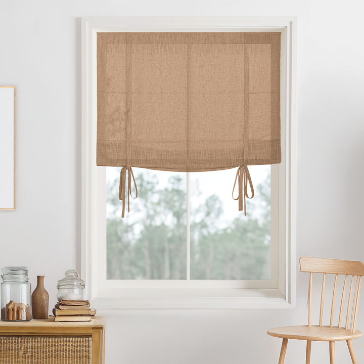 Kelly Linen No-Drill Roman Shades & Blinds | Tie