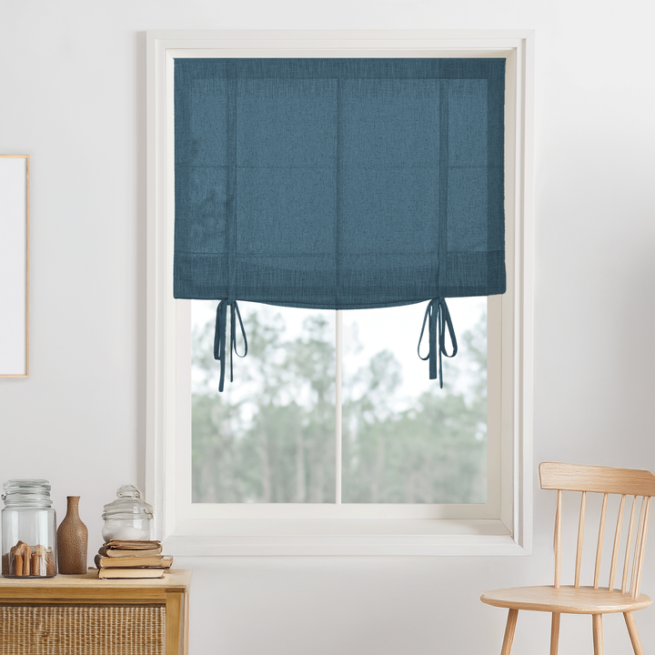 Kelly Linen No-Drill Roman Shades & Blinds | Tie