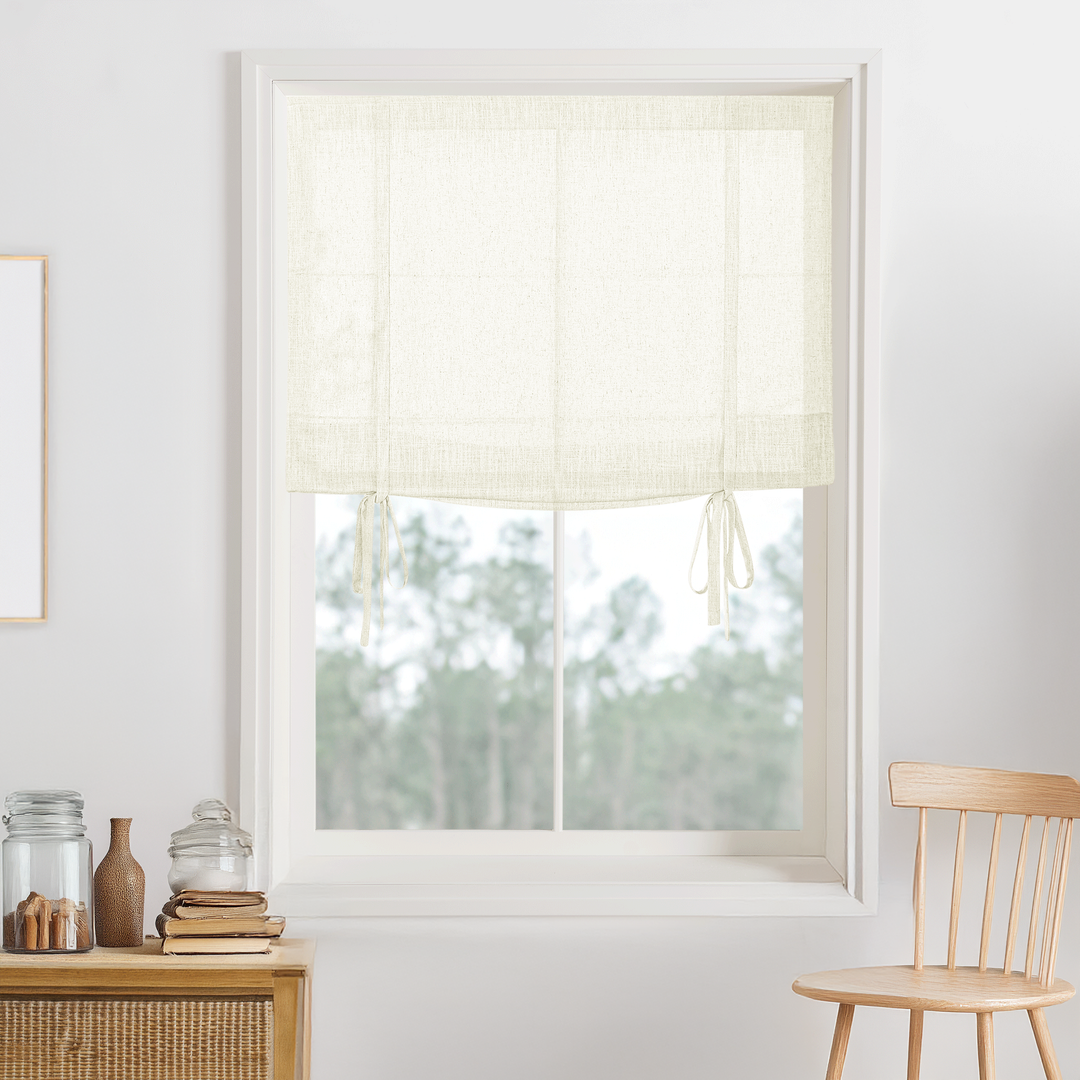 Kelly Linen No-Drill Roman Shades & Blinds | Tie