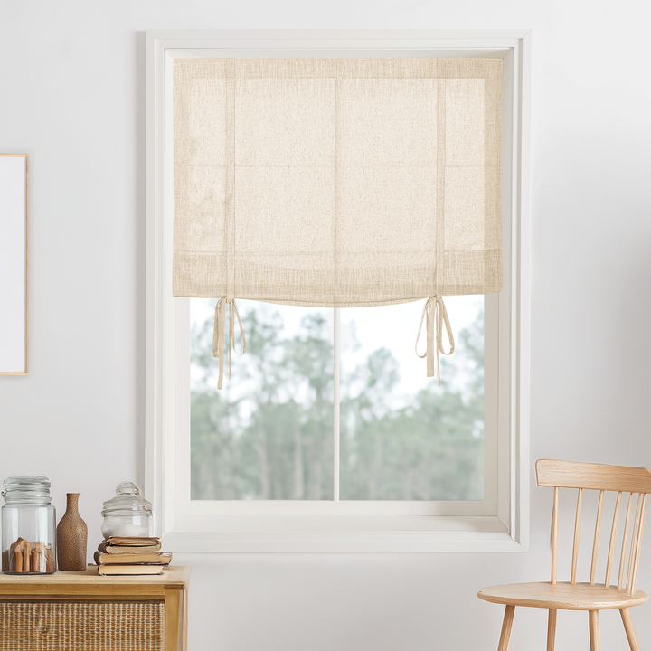 Kelly Linen No-Drill Roman Shades & Blinds | Tie