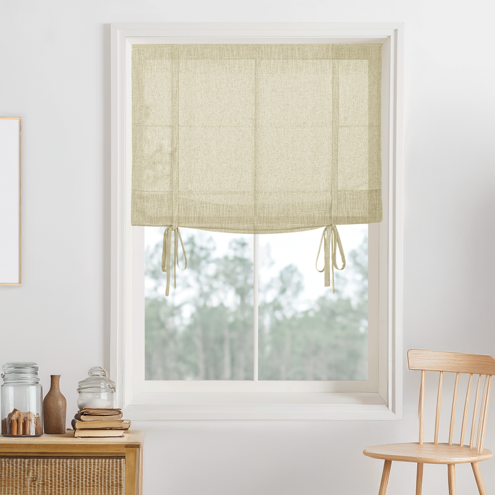 Kelly Linen No-Drill Roman Shades & Blinds | Tie