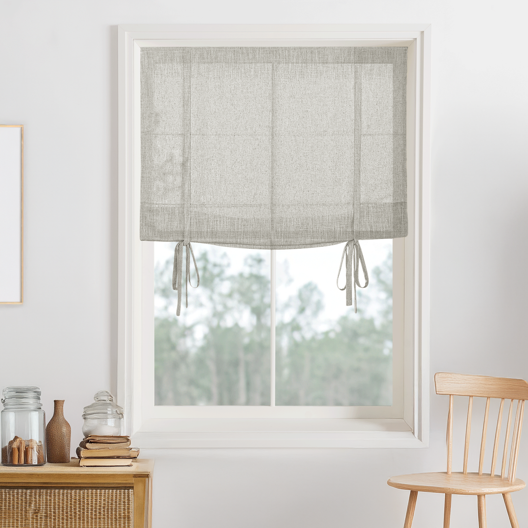Kelly Linen No-Drill Roman Shades & Blinds | Tie