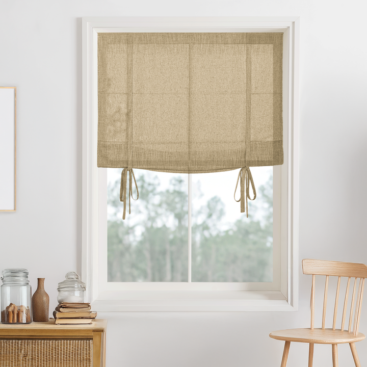 Kelly Linen No-Drill Roman Shades & Blinds | Tie